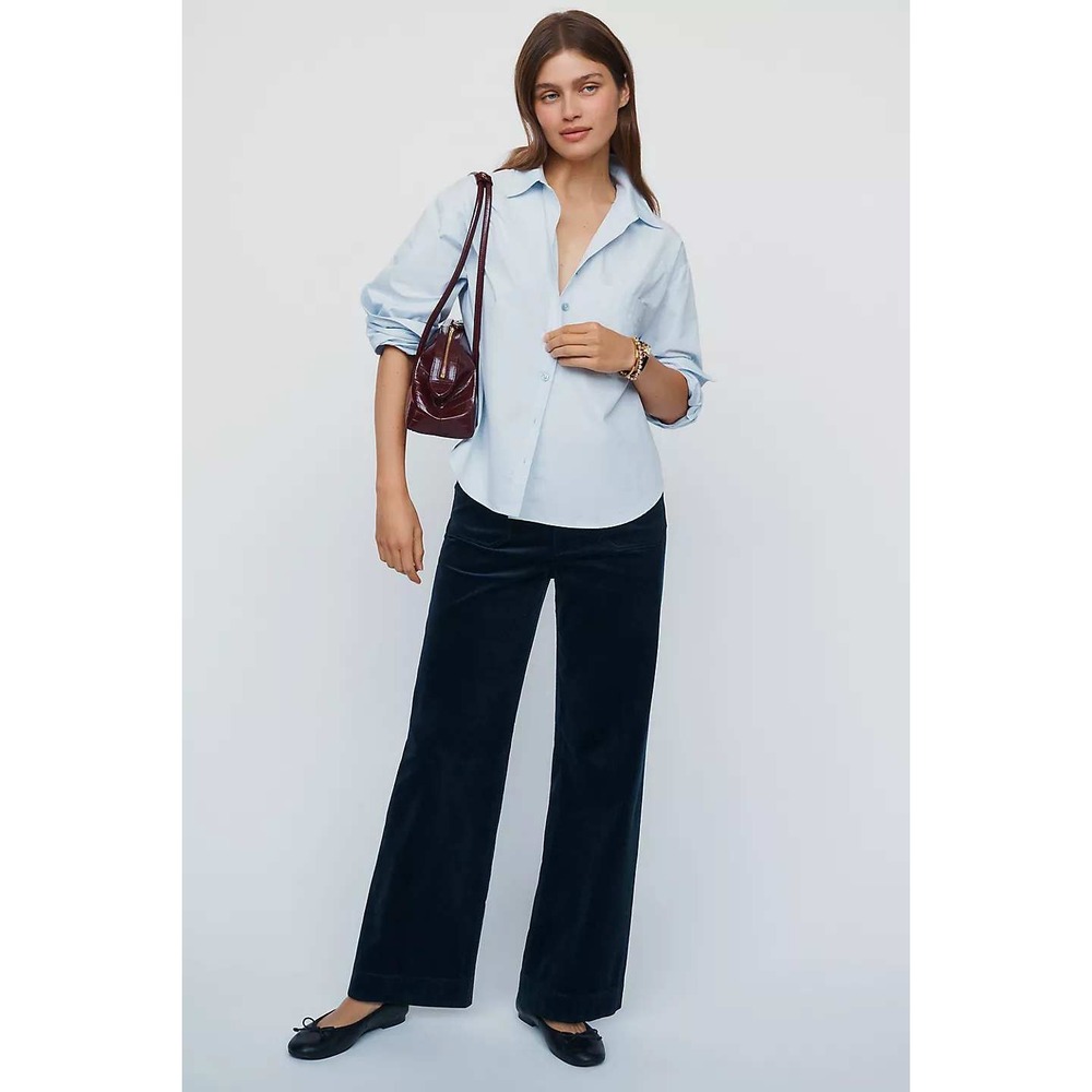 Maeve Anthropologie Colette Corduroy Full Length Wide Leg Pants French Navy 30T